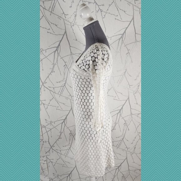 Solitaire White Ivory Eyelet Lace Overlay Dress - Picture 3 of 5